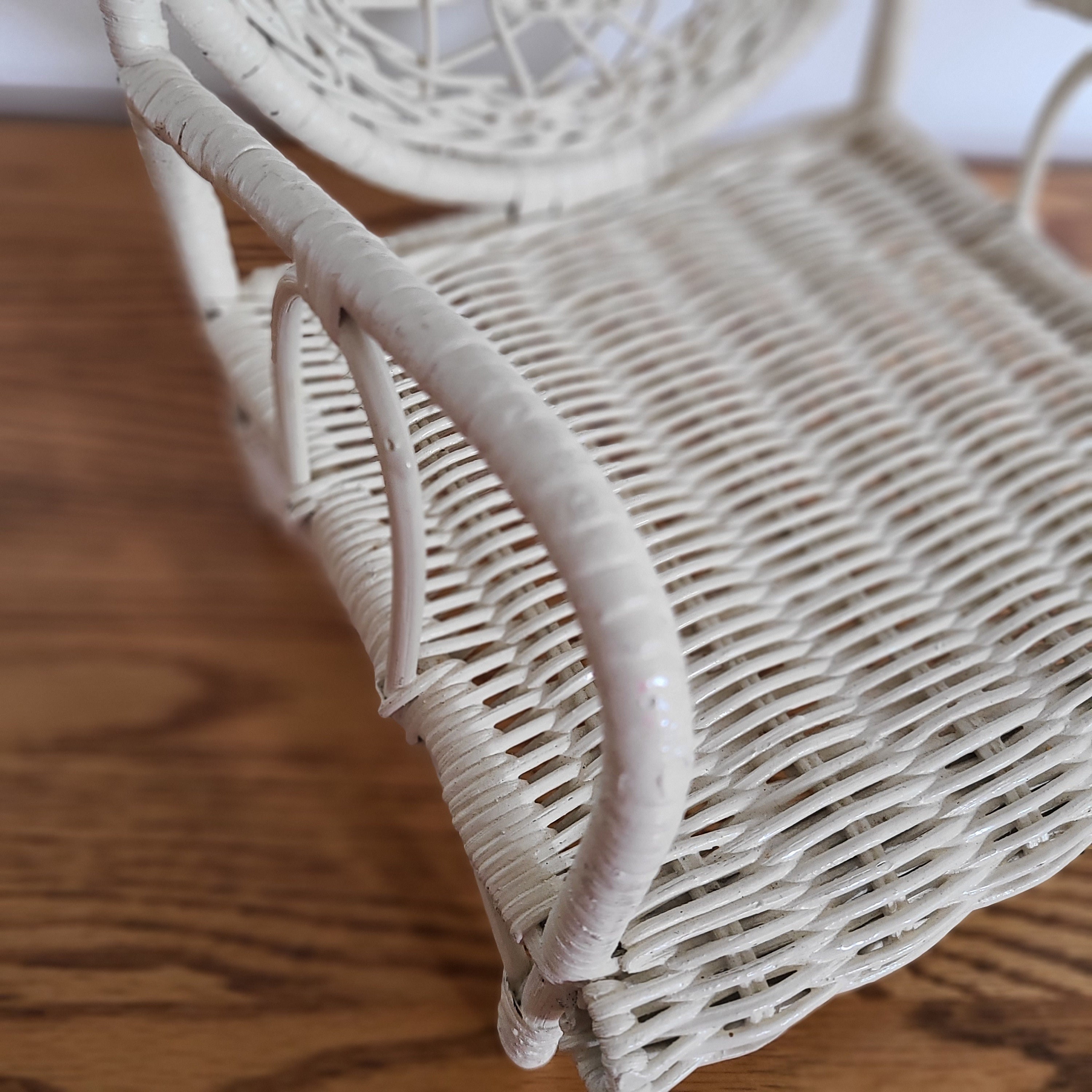 Vintage White Wicker Chair Doll Furniture, Wicker Doll Chair for