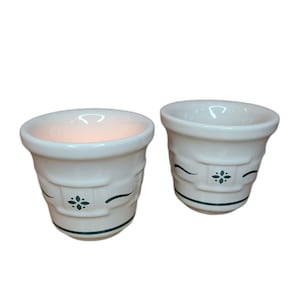 Longaberger Woven Traditions Heritage Green Votive Candle Holders Set Of Two, Longaberger Pottery Pair Of Votive Candle Holders, Votive Cups