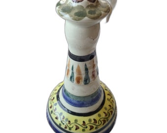 Vintage Tonala Ceramic Pottery Candle Holder, Candlestick Holder, Handpainted and Signed, Mexican Folk Art