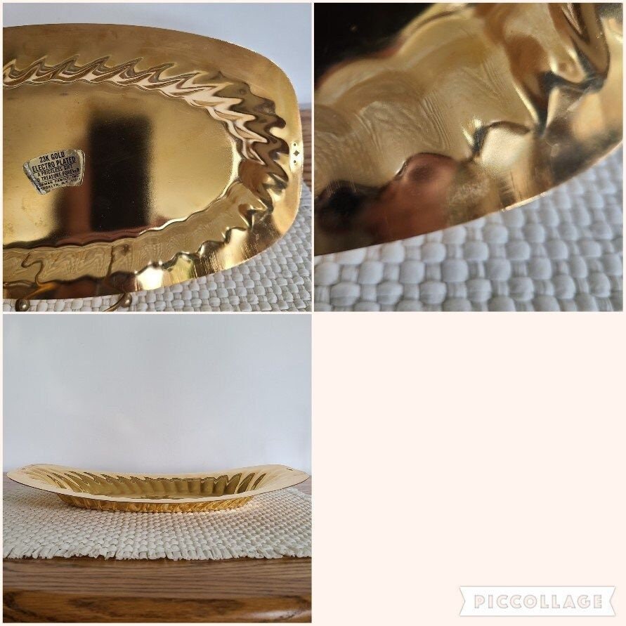 Vintage Forman 23K Gold Electro Plated Platter, Forman  Vintage Forman Metal Gold Tone Serving Tray Platter 23K Gold Electro Plated main image 0