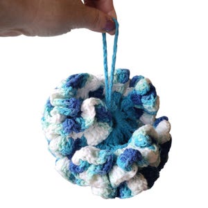 NEW Handmade Crochet Bath Pouf  Blue, White & Aqua Cotton Shower Loofah NWT