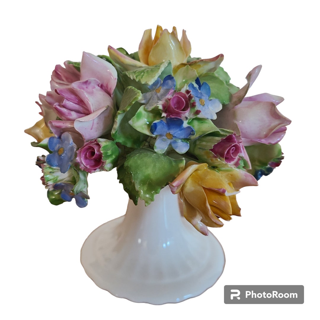 Vintage Rare Royal Adderley Bone China Floral Capodimonte Bouquet Vase