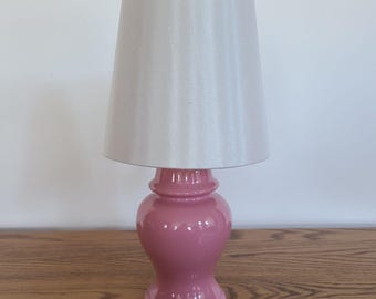 Vintage 80s Pink Ceramic Ginger Jar Table Lamp With White Textured Shade Working