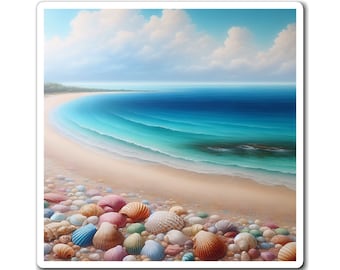 Aimants colorés sur le thème de la plage, coquillages