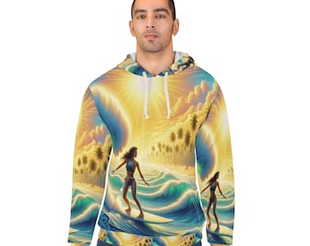 Woman Surfing Sunshine and Waves Unisex Pullover Hoodie (AOP)
