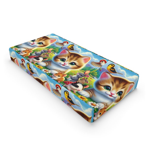 Cute Kitty and Friends Baby Changing Pad Cover