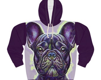 Purple Pug Pug Dog Unisex Pullover Hoodie (AOP)