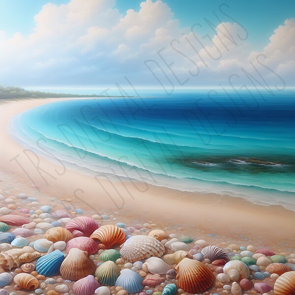 Beautiful Beach Seashore with Colorful Shells