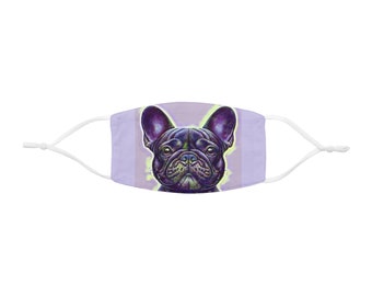 Mascarilla de poliéster ajustada con diseño de perro Pug Pug morado