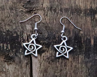 Star Earrings. Silver Star Earrings. Swirl Star Earrings. Star Charm Earrings. Gift.