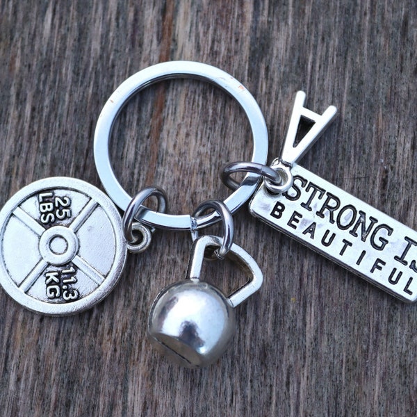 Kettlebell - Fitness Key Ring. 25lbs Weight Plate Barbell Gym Keyring. Strong is beautiful Gift for Boyfriend. Bodybuilding Fitness Gift