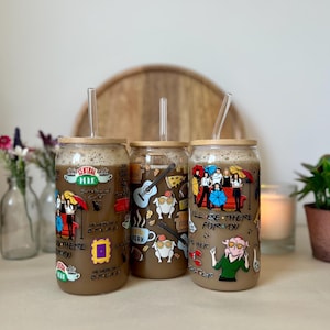 Friends 16 Unzen Glasdose, TV Show Friends 16 Unzen Becher mit Deckel und Trinkhalm, libbey Glasdose 16 Unzen