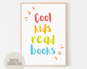 Coole Kinder Lesebücher Wanddrucke | DIGITALER DOWNLOAD, Haus bibliothek, Buchecke, Leseecke, Kinder, Spielzimmer, Schul klassenzimmer Deko