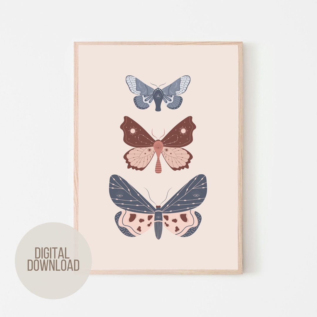 Boho Butterfly Wall Art Print | DIGITAL DOWNLOAD, Pink Printable Wall ...