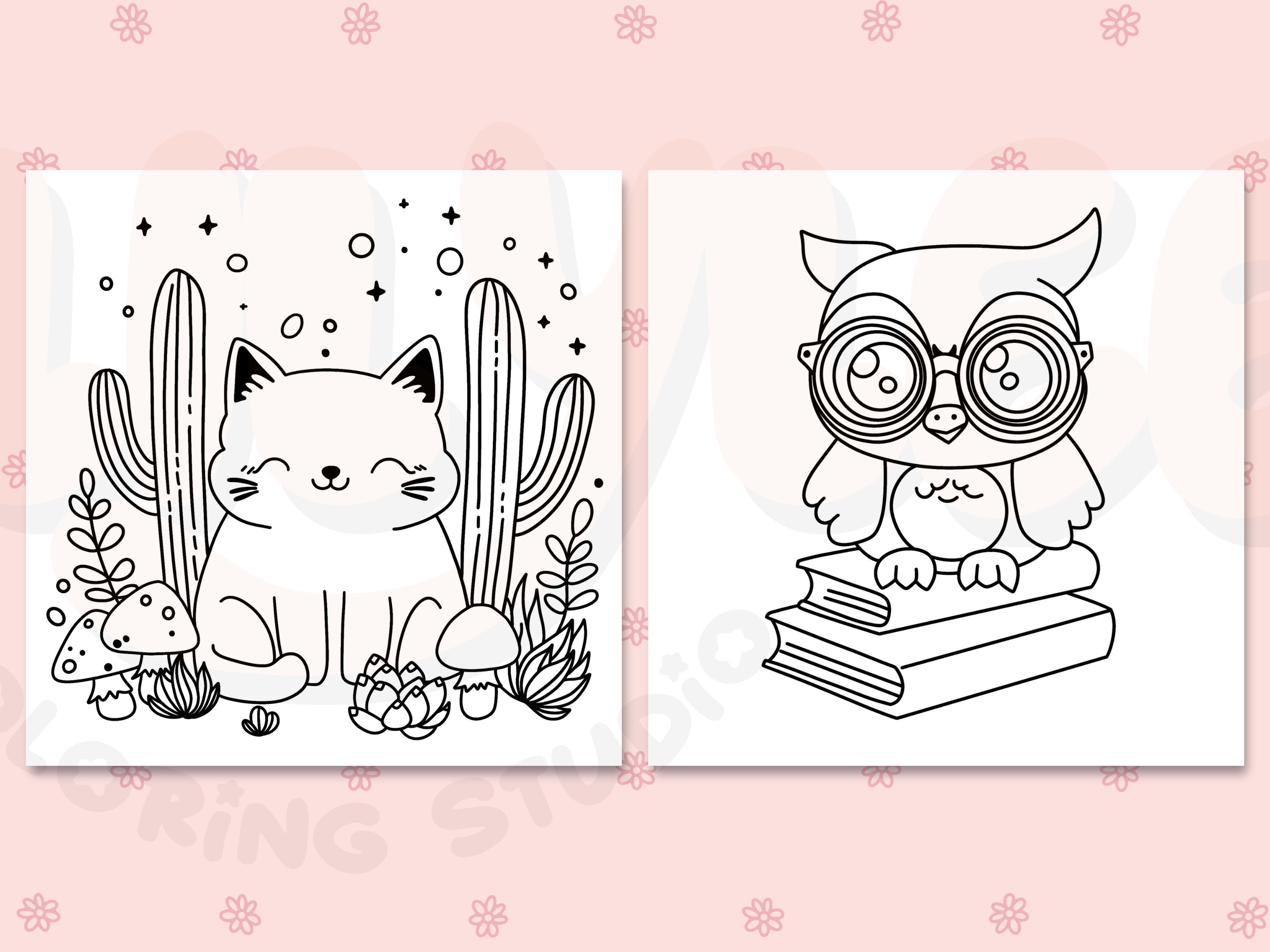 Adorable Fuzzy Friends Coloring Pages, Kawaii Cozy Coloring Pages for ...