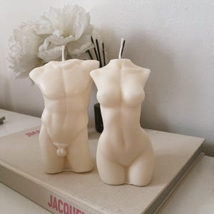 LOVERS SET | Large Goddess Female & Male Body Torso Soy Wax Sculpture Candle - Aesthetic Candle Decor - Valentine's Day Gift
