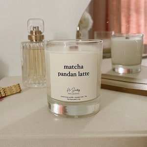 MATCHA PANDAN LATTE Candle, 7oz Coconut Soy Wax, Crackling Wooden Wick