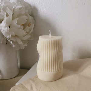 MERCER | Wavy Irregular Ribbed Pillar Soy Wax Candle, Aesthetic Decor, Neutral Home Candle Decor