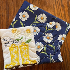 Handmade Embroidered Daisy themed Mug Rugs/ Coasters