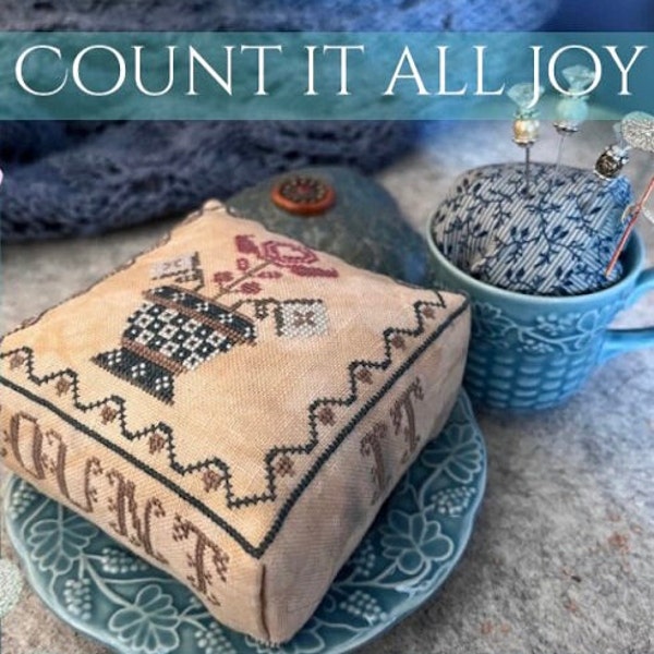 Count it All Joy- Floral Cross Stitch pattern- small sampler-vintage style-pin cushion PDF