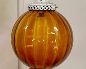 Lámpara colgante de globo de cristal ámbar MCM de 25 cm con cadena