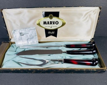 Vintage Marvo Glo Hill Carving Set with Bakelite Handles New Canada MCM
