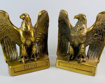 Vintage American Eagle 1776 Bookends PM Craftsman Heavy Brass 6 Inch