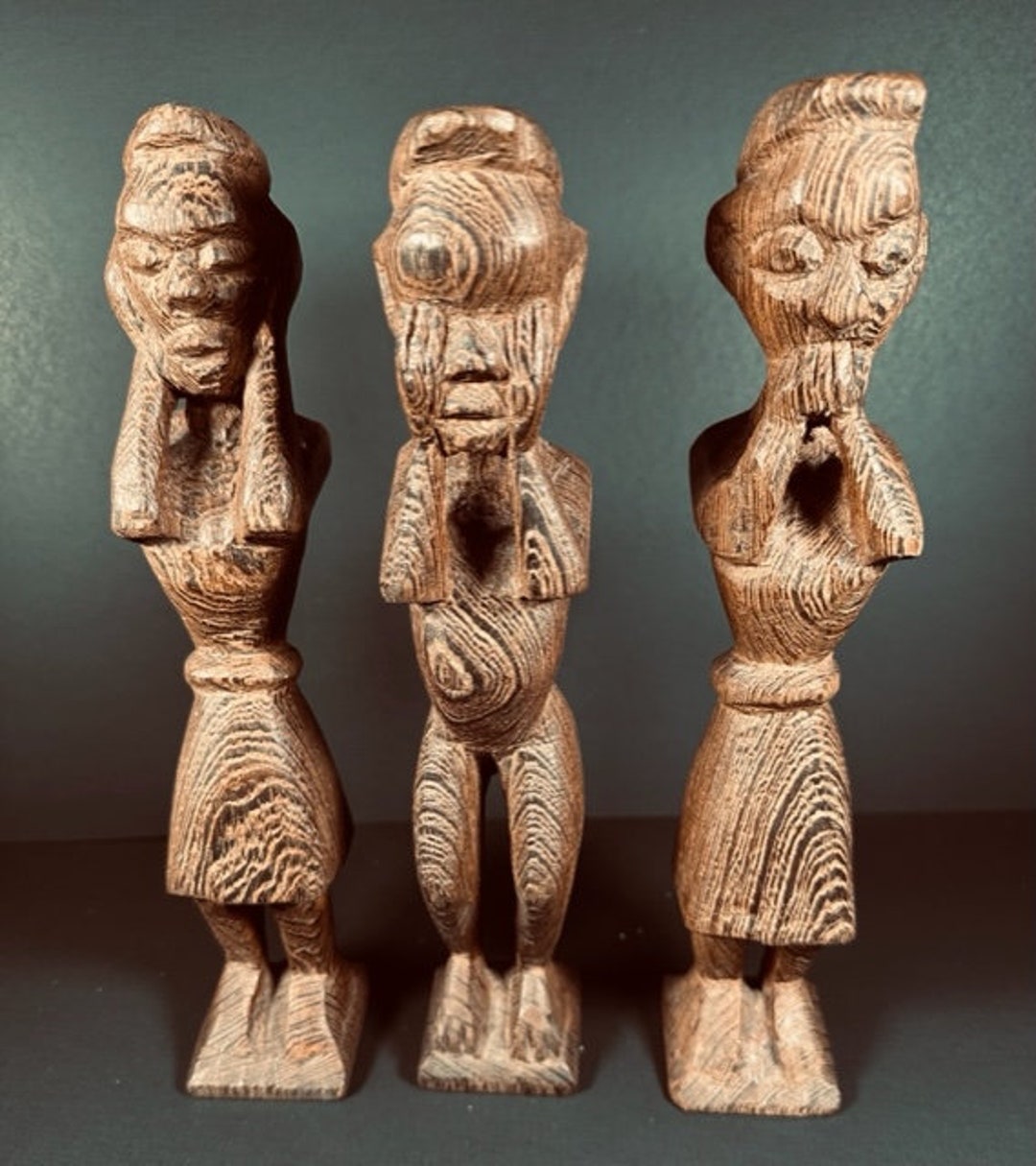 3 African Congo Carved Zebra Wood Hear No See No Speak No Evil Etsy