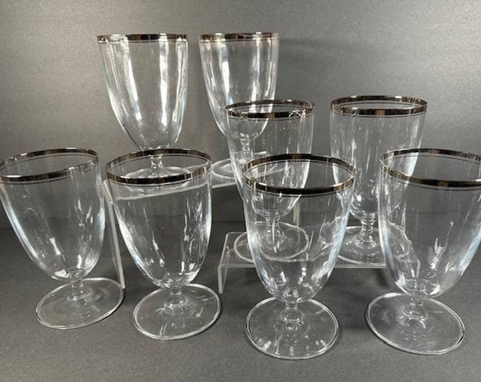 8 Mikasa Stephanie Platinum Iced Tea Set Clear Optic Bowl Stemware Glasses Etsy