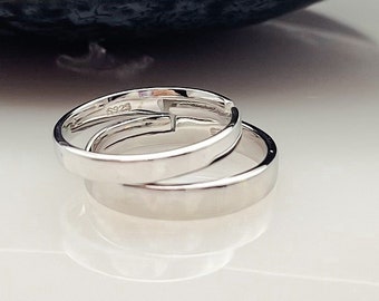 2 Couple Rings Genuine Sterling Silver S925, Minimalist Couples Rings, Couples Gift Boyfriend Girlfriend Wife Husband Anniversary Gift