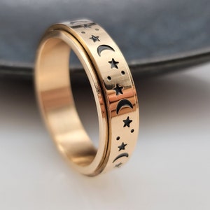 Moon & Stars Spinner Ring, Rotating Fidget Ring, Spin Meditation Ring, Thumb Spinning Ring, Worry Ring For Women and Men, Gift Anxiety Rings image 7