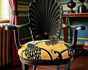Vintage Italian Grotto Chair – Black & Gold Statement Armchair for Living Room