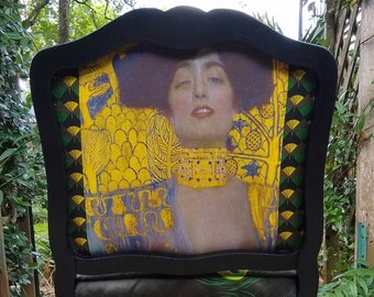 CUSTOMIZABLE Upholstered / Upcycled / Vintage Louis XV Style Velvet Peacock Gustav Klimt Chair