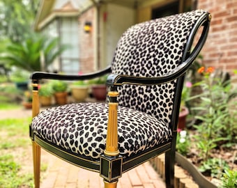 Custom Leopard Print Accent Chair: Black, White & Gold Hollywood Glam