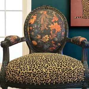 CUSTOM ORDER: Vintage Louis xvi Statement Chair - Floral and Leopard Print