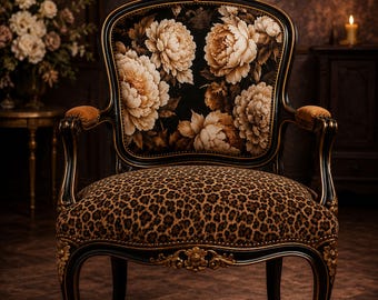 Luxury Leopard Accent Chair | French Louis XV Armchair | Floral Statement Furniture
