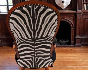 Victorian Accent Chair – Zebra Velvet Armchair, Black Statement Seating
