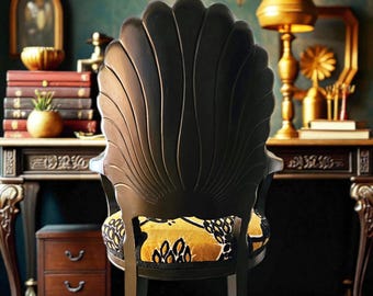 Vintage Italian Grotto Chair – Black & Gold Statement Armchair for Living Room
