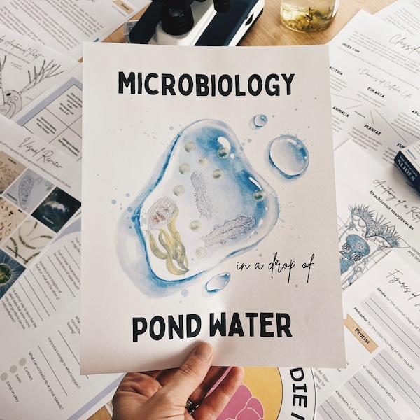 Microbiology in a drop of Pond Water Unit Study, Middle School and High School Science, Biology, Nature Study, Print at Home, Microscope