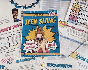 Teen Slang Language Arts Unit, Middle & High school ELA, No prep, Open and Go, High Interest Unit Study