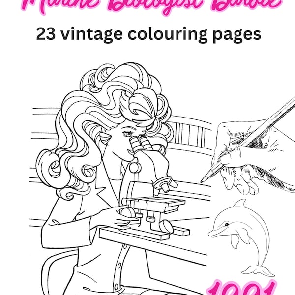 1991 Vintage Marine Biologist Barbie Colouring Book, 21 pages, PDF Download, Barbie and Ken, 90's colouring book
