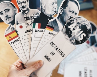 WW2 Leaders Card Fan Printable Project, WWII World Leaders, Axis vs Allies, Middle School, High School History, Social Studies