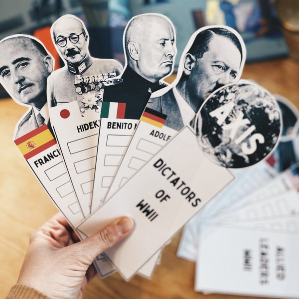 WW2 Leaders Card Fan Printable Project, WWII World Leaders, Axis vs Allies, Middle School, High School History, Social Studies