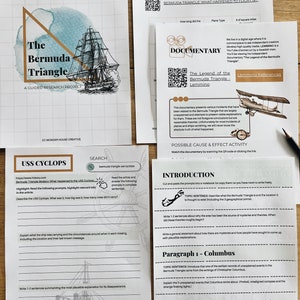 Projet de recherche guidée sur le triangle des Bermudes, Écriture guidée, Recherche au collège, Mystère, ELA, Arts du langage, Aide à la rédaction, Enseignement de l&#39;écriture