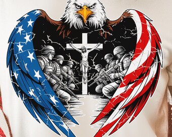Patriótico Cristão PNG, 4 de Julho, Dia da Memória PNG Águia Americana, Cruz de Águia com Jesus, Design da Bandeira dos EUA, Sublimação de Fé Militar