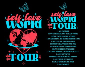 Self Love World Tour Svg Png, Sarcasm Svg, Positive Aesthetic Svg, Women Svg, Groovy Travel Svg Png Pdf, 2 Design Bundle Positive Svg