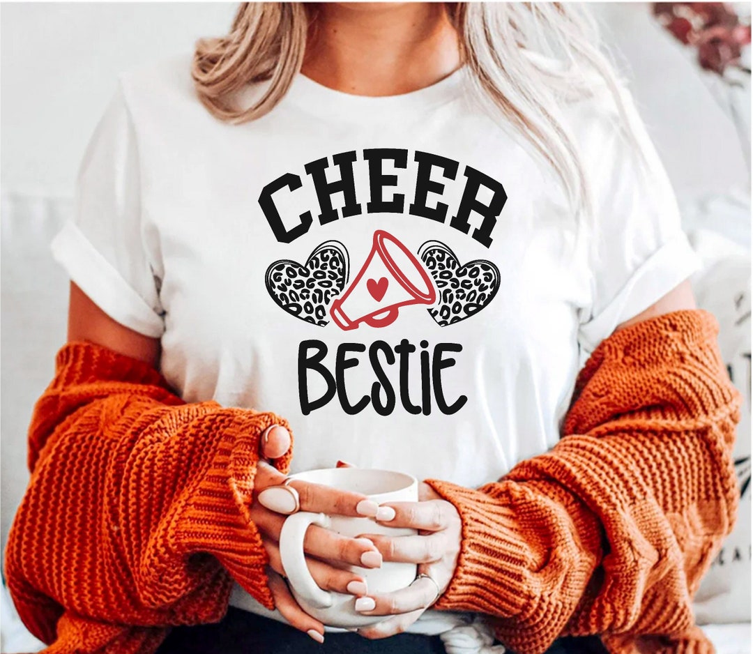 Cheer Bestie Svg Png, Cheer Bestie Cut File, Leopard Cheer Heart Bestie