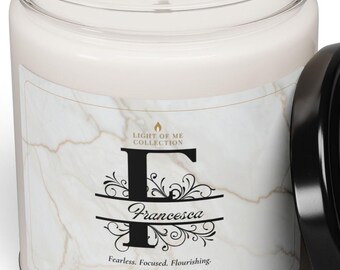 F, Regalo motivacional personalizado / Vela de cera de soja natural perfumada personalizada / Decoración del hogar única y personalizable con monograma / Regalo navideño