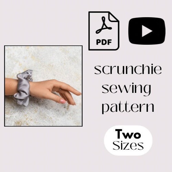 BEST Scrunchie Digital PDF Sewing Pattern, Video Tutorial, Step by Step Instructions, Beginner pattern, Instant Download, Learn To Sew.