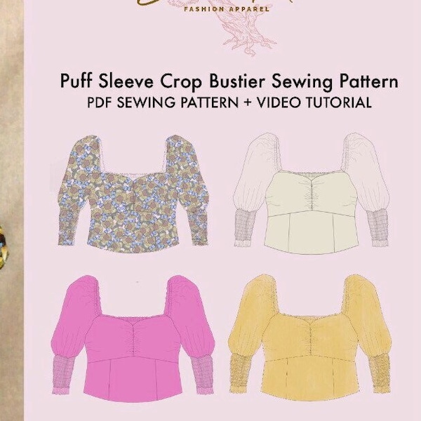 Digital Puffed Sleeve Shirred Cropped Top - Sewing Pattern and Video Tutorial - Digital Pattern - Sizes UK 6-18 - PDF Download